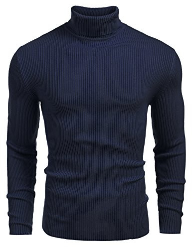 Coofandy Mens Ribbed Slim Fit Knitted Pullover Turtleneck Sweater Medium Sapphire