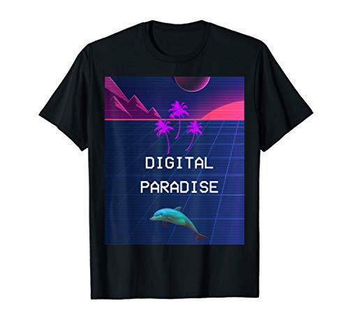 Vaporwave Digital Paradise Aesthetic Cyberpunk T shirt- Vaporwave Digital Paradise Aesthetic Cyberpunk T shirt-