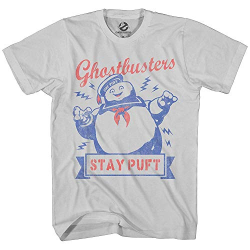 Ghostbusters Mens Stay Puft Shirt Stay Puft Logo Tee Shirt Graphic T-Shirt -Silver  X-Large-