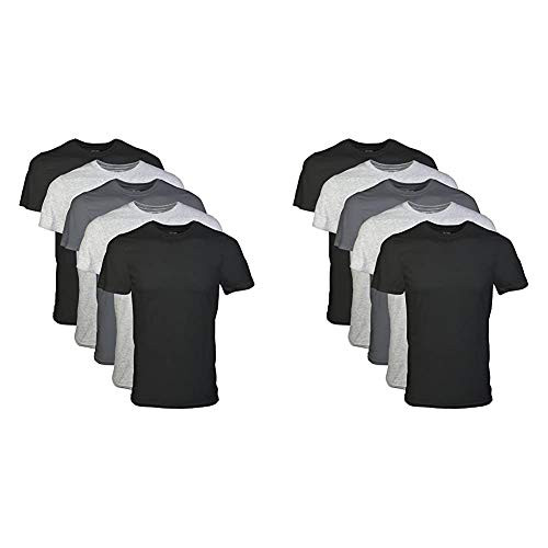 Gildan Mens Crew T-Shirt Multipack  Assorted Black-Grey -5 Pack-  Medium Mens Crew T-Shirt 5 Pack  Assortment  Large