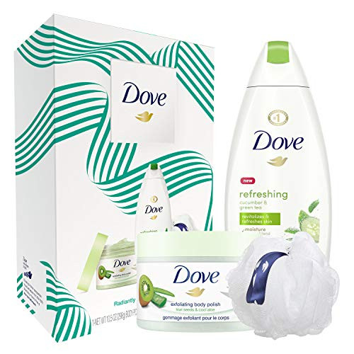 Dove Cucumber and Green Tea Body Wash 12oz and Kiwi and Aloe Scrub 10-5oz Gift Set 2 Count