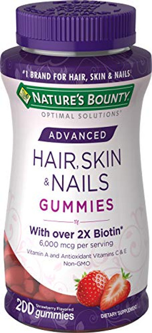 Natures Bounty Optimal Solutions Advanced Hair  Skin  Nails  2X Biotin  200 Strawberry Gummies