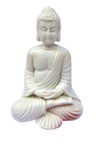 4 Buddha Statue/Idol/Decorative Figurine: Poly Marble with White Marble Finish  PREMIUM QUALITY Buddha Idol in Meditation Pose. Attractive & Serene Small Buddha Statue.