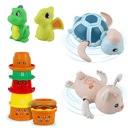 Gizmovine Baby Bath Stacking Toys  Toddler Water Bath tub Toys 2 Dinosaur Bath Toys and 5 Stacking Cup and 2 Animal Splash Toys Toys for 1 2 3 4 Year