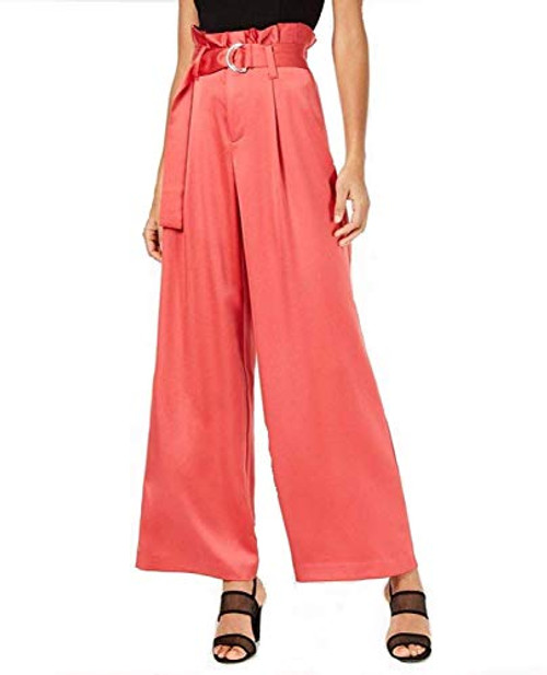 Bar III Womens Satin Pleated Wide Leg Pants Pink 8