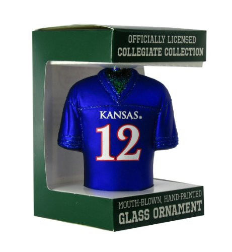 NCAA Kansas Jayhawks Royal Blue 12 Glass Football Jersey Ornament