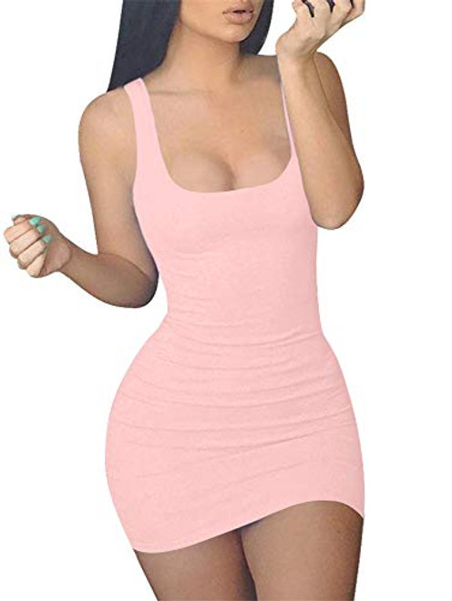 GOBLES Womens Casual Summer Sleeveless Mini Sexy Bodycon Tank Club Dress Pink GOBLES Womens Casual Summer Sleeveless Mini Sexy Bodycon Tank Club Dress Pink