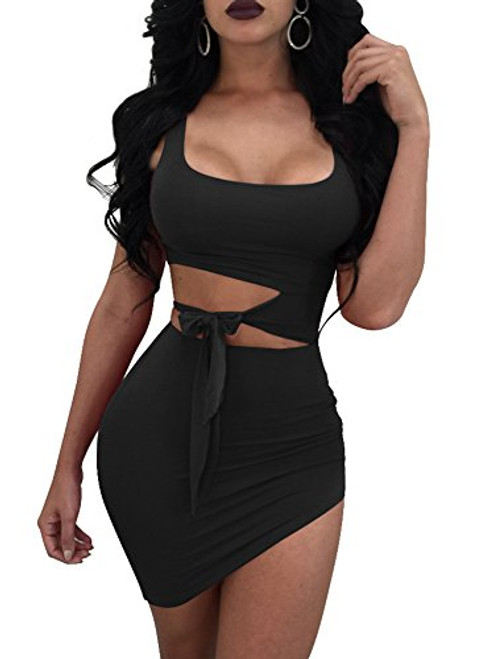 GOBLES Womens Sexy Bodycon Cut Out Sleeveless Outfit Mini Club Tank Dress Black GOBLES Womens Sexy Bodycon Cut Out Sleeveless Outfit Mini Club Tank Dress Black