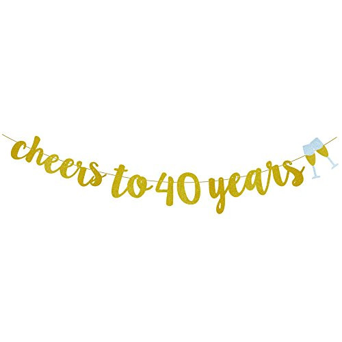 GOER Cheers to 40 Years and Champagne Glasses Gold Glitter Banner for 40th Birthday Party Decorations