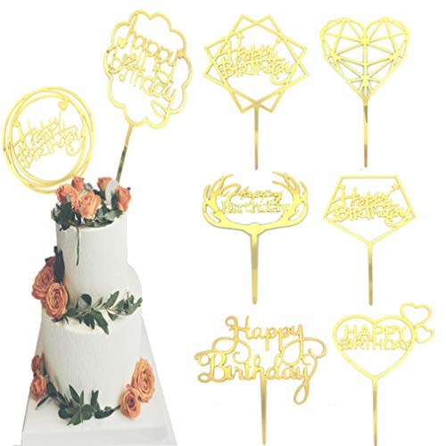 Gold Cake Topper Acrylic Cake Topper  8pcs Acrylic Cake Toppers Happy Birthday Cake Topper Birthday Cake Decorations Supplies