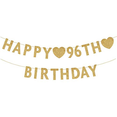 Gold Happy 96th Birthday Banner  Glitter 96 Years Old Woman or Man Party Decorations  Supplies