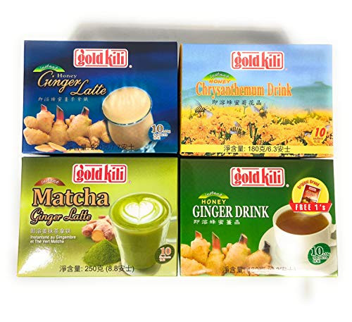 Gold Kili Instant Honey Ginger Latte-Honey Chrysanthemum Drink-Matcha Ginger Latte-Honey Ginger Drink 10 Sachets per pack
