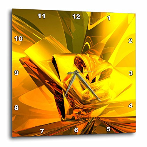 3dRose DPP-19259-1 Golden Abstract Abstract Fractal Digital Work of Reflecting Gold Glass and Metal Wall Clock  10 by 10-Inch