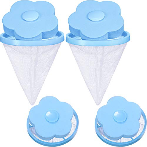 4 Pieces Reusable Washing Machine Lint Catcher Household Washing Machine Lint Mesh Bag Hair Filter Net Pouch Washer Hair Catcher -Blue-