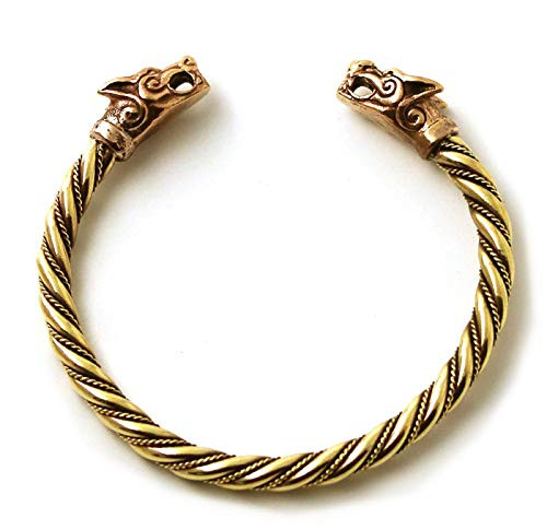 LynnAround Bronze Norse Viking Fenrir Wolf Head Twisted Cable Bangle Cuff Bracelet Arm Ring Pagan Jewelry -8 Inches-