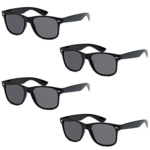 WHOLESALE UNISEX 80S RETRO STYLE TRENDY SUNGLASSES - 4 PACK -Gloss Black - Smoke Lenses  52-