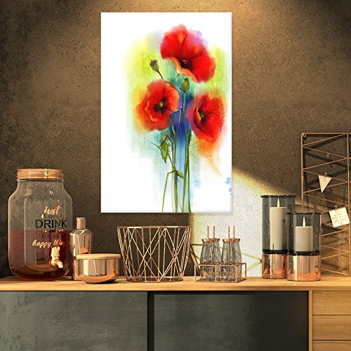 Design Art Bunch of Bright Red Poppy Flowers Large Flower Canvas Wall Art, 16x32", Red