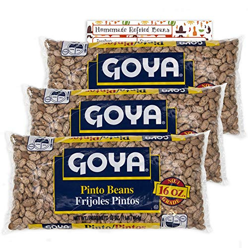 Goya Dried Pinto Beans - Pinto Beans Dry Bulk - 3 lbs Total of Dry Pinto Beans - Bundled with Ballard Recipe Card for Refried Beans