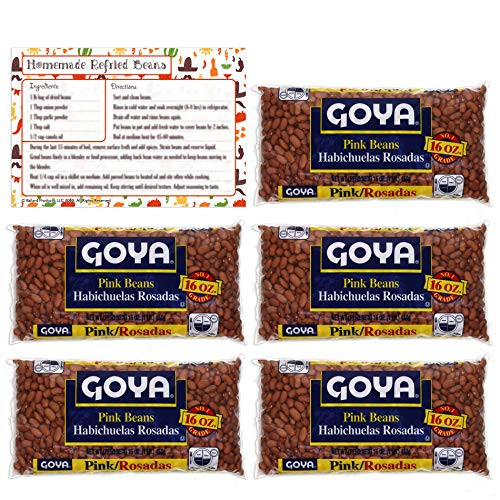 Goya Dried Pink Beans - Habichuelas Rosadas - 5 lbs Total Dry Beans in Bulk - Bundled with Ballard Recipe Card for Refried Beans