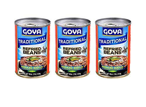 Goya Traditional Vegan Reduced Sodium Refried Beans -3 Pack  Total of 48oz-