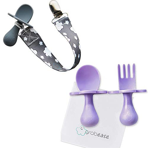 GRABEASE First Training Self Feed Baby Utensils and Silicone Spoon Anti-Choke  BPA-Free Baby Spoon and Fork Toddler Utensils with Pouch Set  Toddler