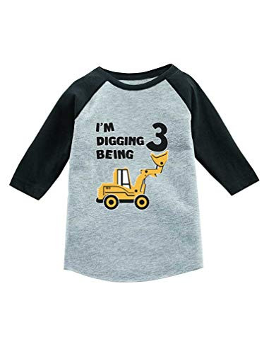 Tstars 3rd Birthday Gift Construction Party 3-4 Sleeve Baseball Jersey Toddler Shirt 3T Dark Gray