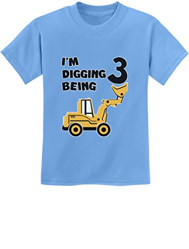 3rd Birthday Bulldozer Construction Party 3 Year Old Boy Toddler Kids T-Shirt 3T California Blue
