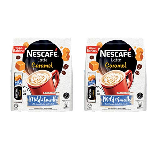 Nescafe 3 in 1 CARAMEL Coffee Latte - Instant Coffee Packets - Single Serve Flavored Coffee Mix -2pack - 20 Sticks Each-