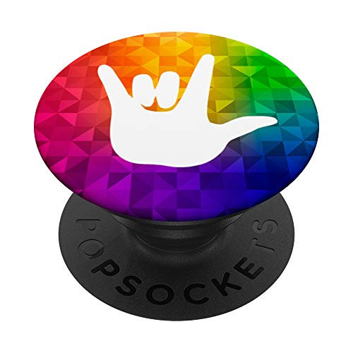ASL I Love You Sign Language Hand on Low Poly Rainbow PopSockets Grip and Stand for Phones and Tablets