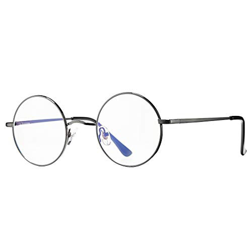 COASION Vintage Small Round Blue Light Blocking Glasses Clear Lens Computer Gaming Eyeglasses -Gunmetal-