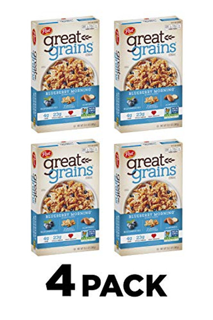Post Great Grains Blueberry Morning Breakfast Cereal Non GMO Project Verified Heart Healthy Low Fat Whole Grain Cereal 13-5 Ounce -Pack of 4- Post Great Grains Blueberry Morning Breakfast Cereal Non GMO Project Verified Heart Healthy Low Fat Whole Grain Cereal 13-5 Ounce -Pack of 4-