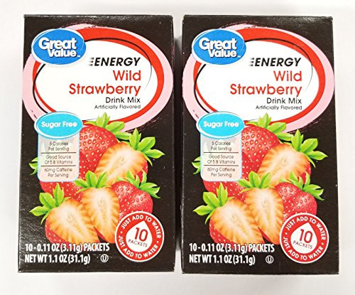 Great Value Sugar Free  Low Calorie ENERGY Wild Strawberry Drink Mix -Pack of 2-