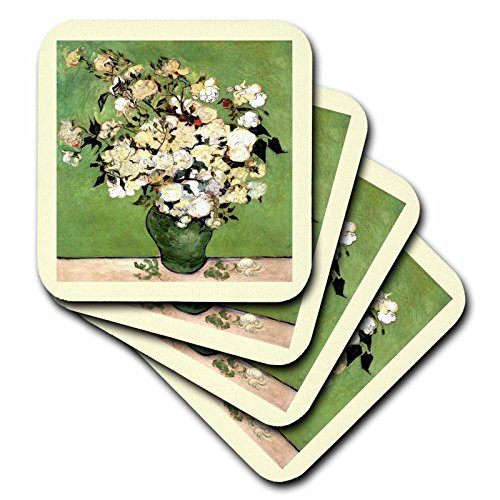 3dRose CST-47910-2 Green N Ivory Framed Van Goghs Vase of Roses Painting Soft Coasters Set of 8 3dRose CST-47910-2 Green N Ivory Framed Van Goghs Vase of Roses Painting Soft Coasters Set of 8