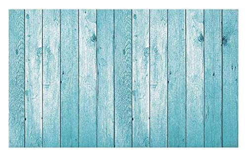 Lunarable Turquoise Doormat  Aged Wooden Planks Texture Image Vertically Striped Surface Floor Rustic Design  Decorative Polyester Floor Mat with Non-