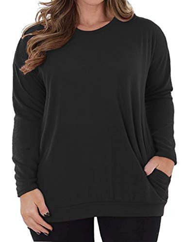 VISLILY Womens Plus Size Casual Blouse Loose Tunic Tops Long Sleeve Black 14W