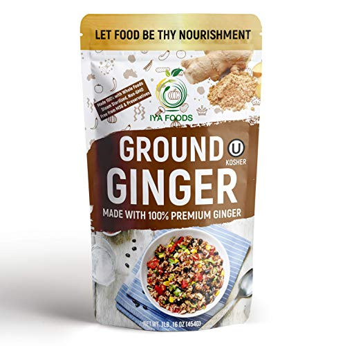 Iya Foods Ginger Ground 1 lb Pack  Kosher Certified  No Preservatives  No Added Color  No Additives  No MSG