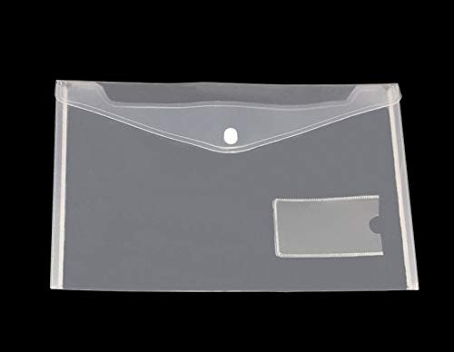 Upgraded Thickened Poly Document Folder with Snap Button, Plastic Envelope Folder, Water/Tear Resistant A4/Letter Size Translucent Paper Organizers (Transparent with Name Card Pocket)