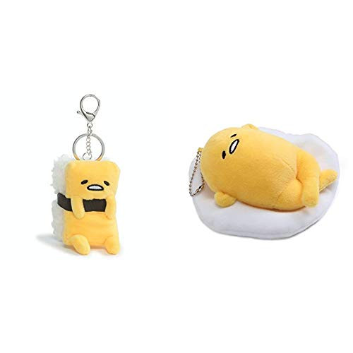 GUND Sanrio Gudetama The Lazy Egg Tamago Sushi Plush Keychain 3-5   Yellow and White Bundle Gudetama Lazy Sunny Side Up Stuffed Animal Plush Keycha