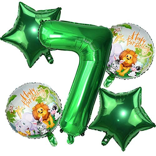 Haimimall Safari Animal Foil Balloons Kids Party Balloons Animal Theme Balloons Number 7 Balloon 7th Birthday Boy Wild one Birthday Decorations