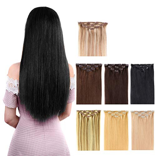 14 Clip in Hair Extensions Real Human Hair for Women - Silky Straight Jet Black Human Hair Clip in Extensions 50grams 4pieces 1 Color 14 Clip in Hair Extensions Real Human Hair for Women - Silky Straight Jet Black Human Hair Clip in Extensions 50grams 4pieces 1 Color
