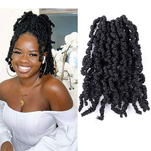 6 Pack Crochet Spring Twist Hair Pretwisted 10 Inch Bomb Twist Crochet Braids Fluffy Twist Hair Extensions-15 Roots-Pack 1B-