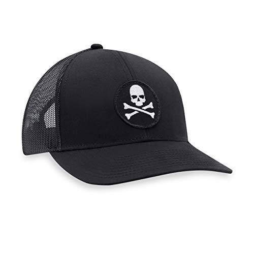 Skull and Crossbones Hat  Jolly Roger Trucker Hat Baseball Cap Snapback -Black-