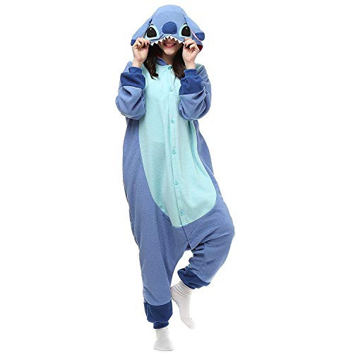 Unisex-Adult Animal Onesies Pajamas Halloween Costume Cosplay Funny Christmas Party Wear Daily Carton Outfit Blue XL