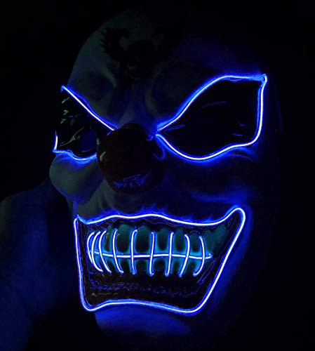 Yaskitao Halloween Led Clown Mask Horror Light up Led Scary Mask  Halloween Led Scary Mask Costume Cosplay for Death Skull Masquerade Party Props Whit