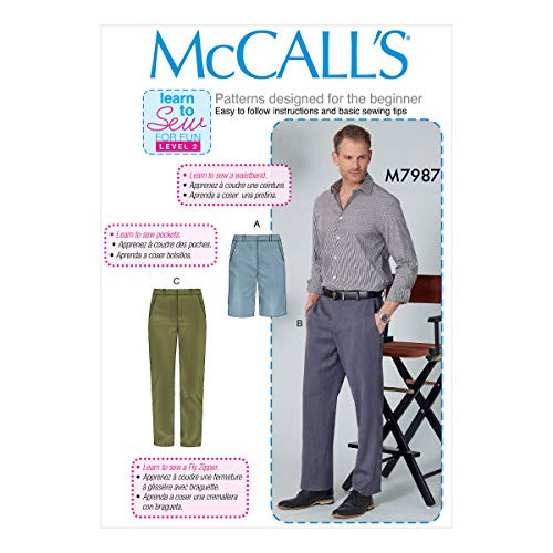 McCall Pattern Company McCalls Learn Mens Shorts  Straight  Slim Fit Pants Sewing Patterns  Sizes 30-36  White