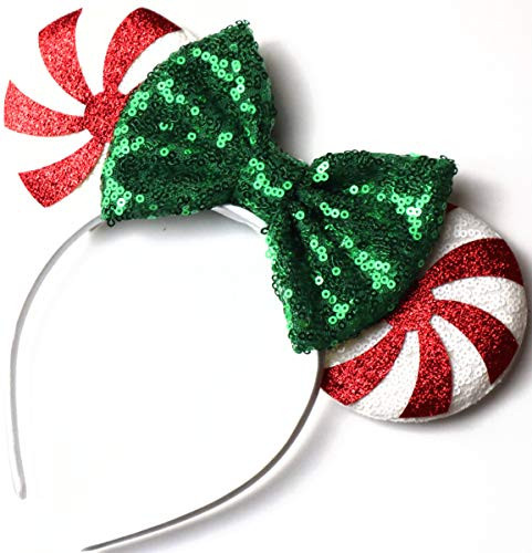 CLGIFT Red peppermint Minnie ears  Peppermint Mickey ears  Christmas Minnie ears  Silver gold blue minnie ears  Rainbow Sparkle Mouse Ears Classic Red