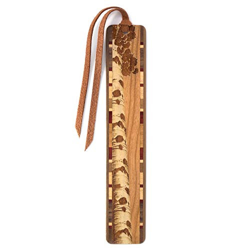 Aspen Tree Engraved on Cherry Wooden Bookmark with Suede Tassel - Search B073V8BG1S for Personalized Version