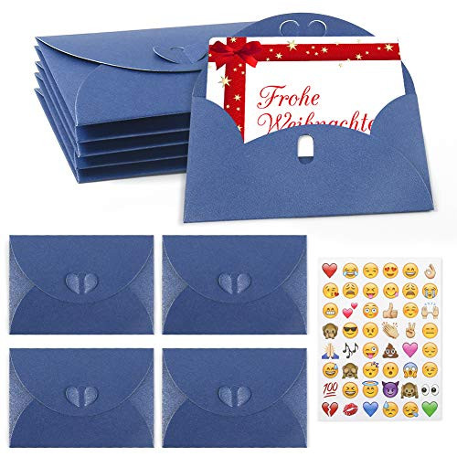 HANSGO Gift Card Envelopes  100PCS 4 x 2-8 inch Cute Envelopes Small Gift Card Holders Mini Blue Seed Envelopes with Heart Shaped Clasp