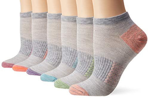 Hanes Womens Lightweight Breathable No Show Socks 6 Pair Pack  Pink-Grey Accent Design  Shoe Size 8-12