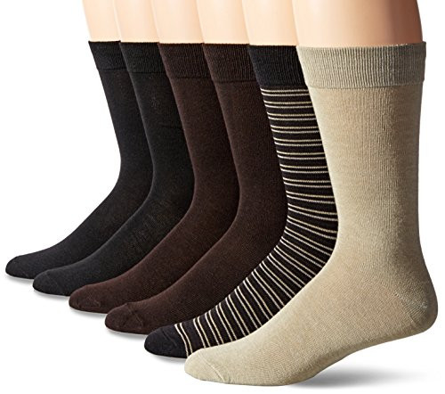Hanes Mens ComfortBlend 6-Pack Lightweight Casual Mixed Crew Socks  Navy-Ecru-Black-Brown  Shoe Size 6-12